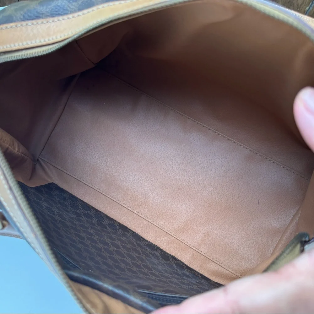 Celine Brown and Tan Coated Canvas Travel Satchel
